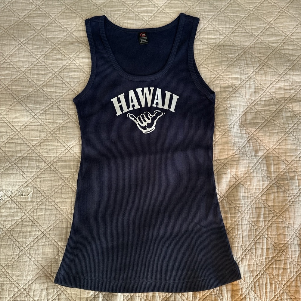 Y2K Hawaiian Shaka “Hawaii” Tank Top in Navy Blue